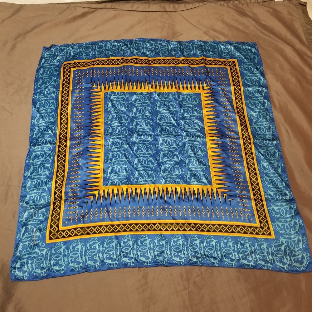 Vintage Rush Limbaugh Blue Gold Silk Scarf Rare Large
